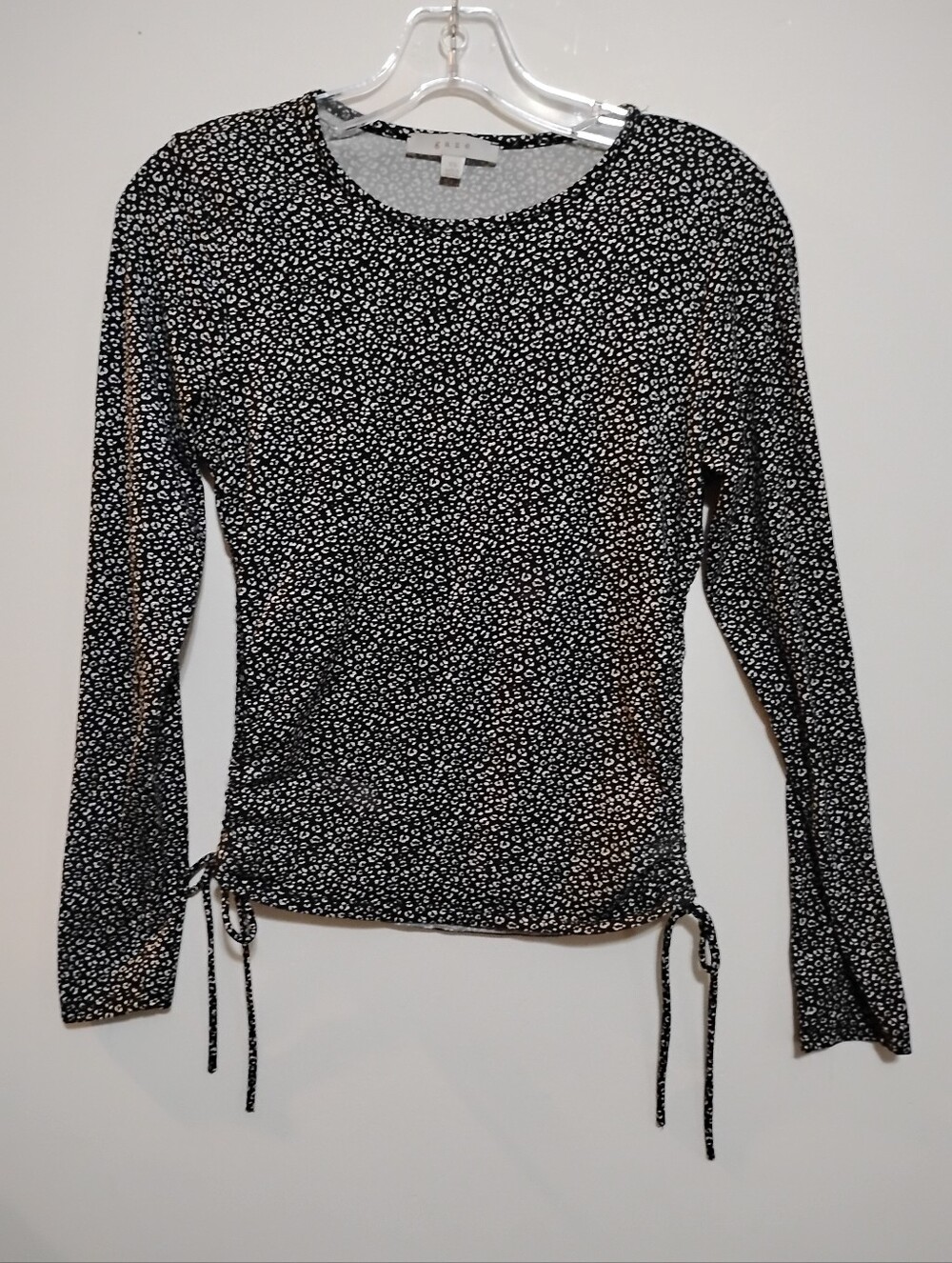 GAZE Long Sleeve Black White Ruched Side Tie SOFT 96%polyester 4%spandex Top XS